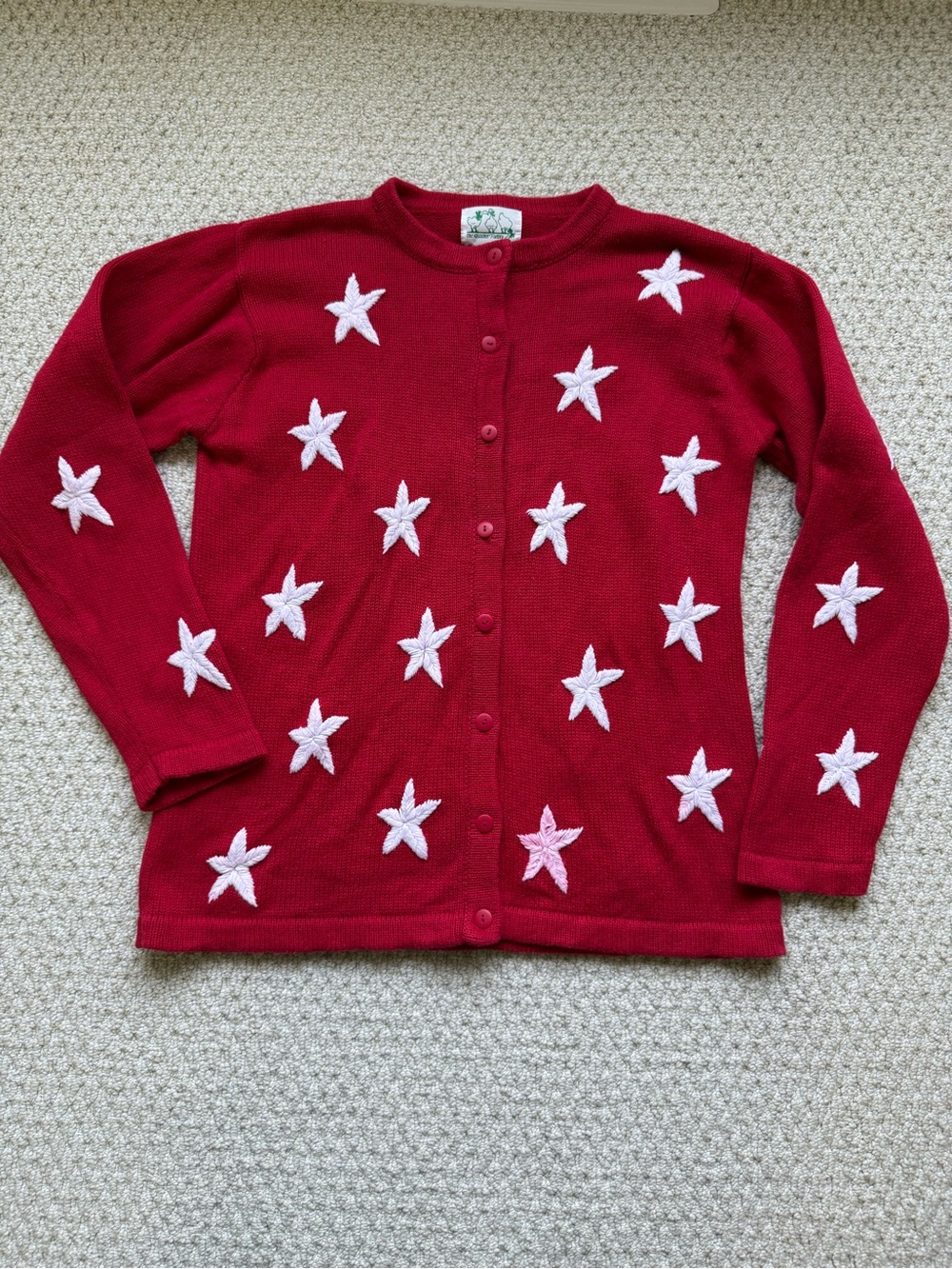 Vintage The Quacker Factory Red & White Star Cardigan Sweater Small 4th of July